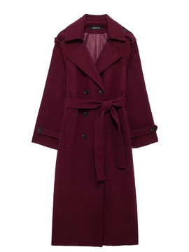 Elegant Bordeaux Lapel Mix Maxi Overcoat