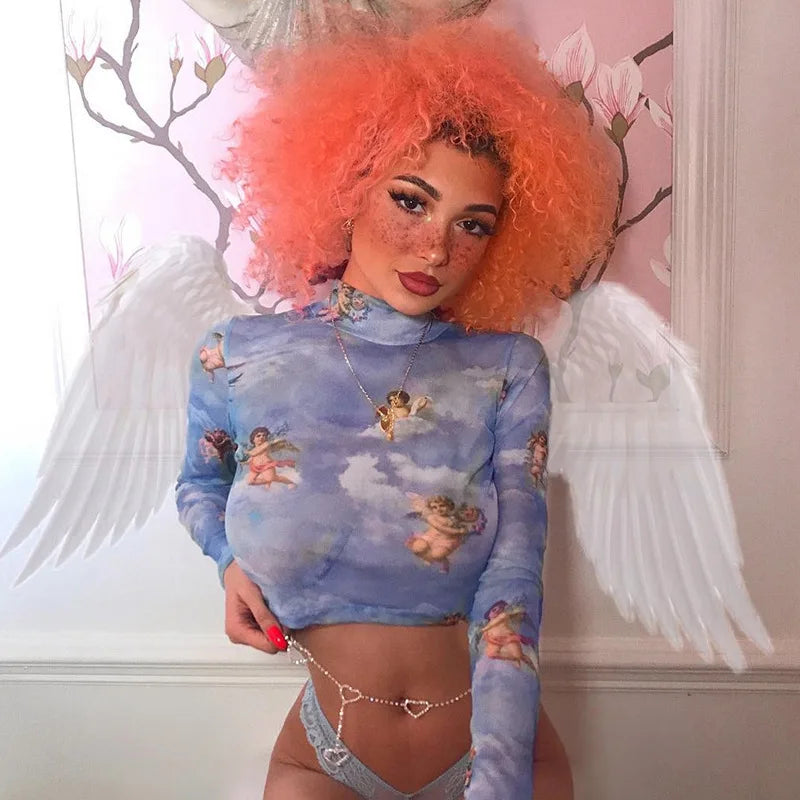 Sexy Women T Shirt See Through Transparent Mesh Tops Long Sleeve Sheer Slim Ladies Turtleneck T-Shirt New Arrival Women tshirt