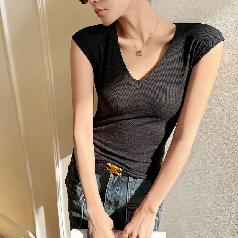 Women’s V-Neck Slim Fit T-Shirt – Casual Basic Top