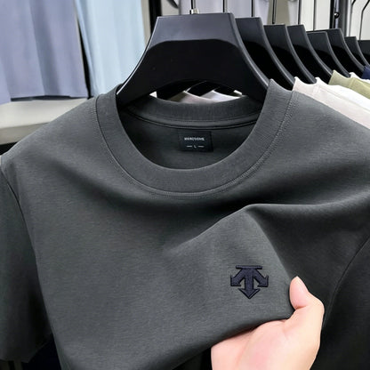 New Summer Men's Breathable Cotton embroidery T-shirt High End Brand O-neck Short Sleeved Fashionable Casual Sports Top Men's