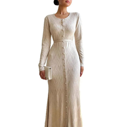 Women's Clothing 2025 Autumn New Home Casual Crew Neck Long-sleeved Sweater Loose Knitted Slim Dress
