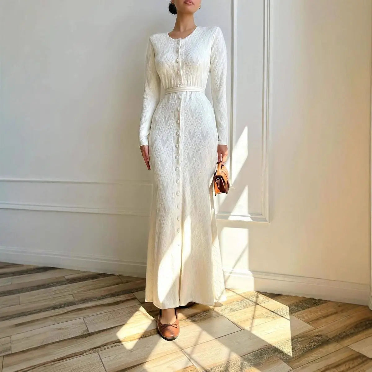 Women's Clothing 2025 Autumn New Home Casual Crew Neck Long-sleeved Sweater Loose Knitted Slim Dress