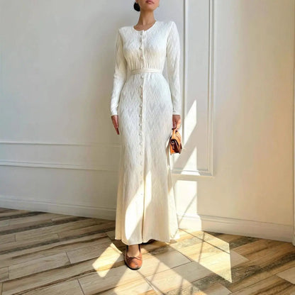 Women's Clothing 2025 Autumn New Home Casual Crew Neck Long-sleeved Sweater Loose Knitted Slim Dress