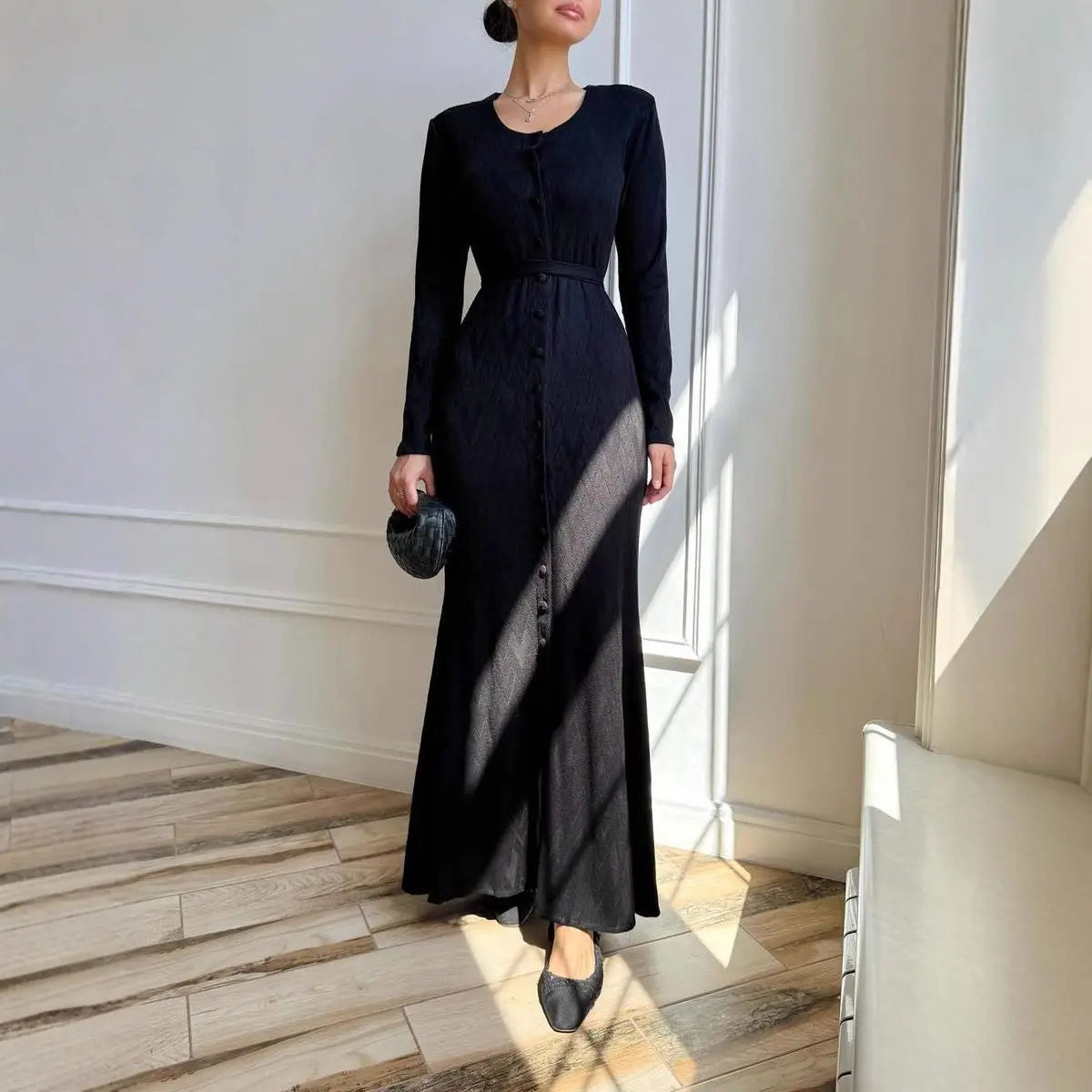 Women's Clothing 2025 Autumn New Home Casual Crew Neck Long-sleeved Sweater Loose Knitted Slim Dress