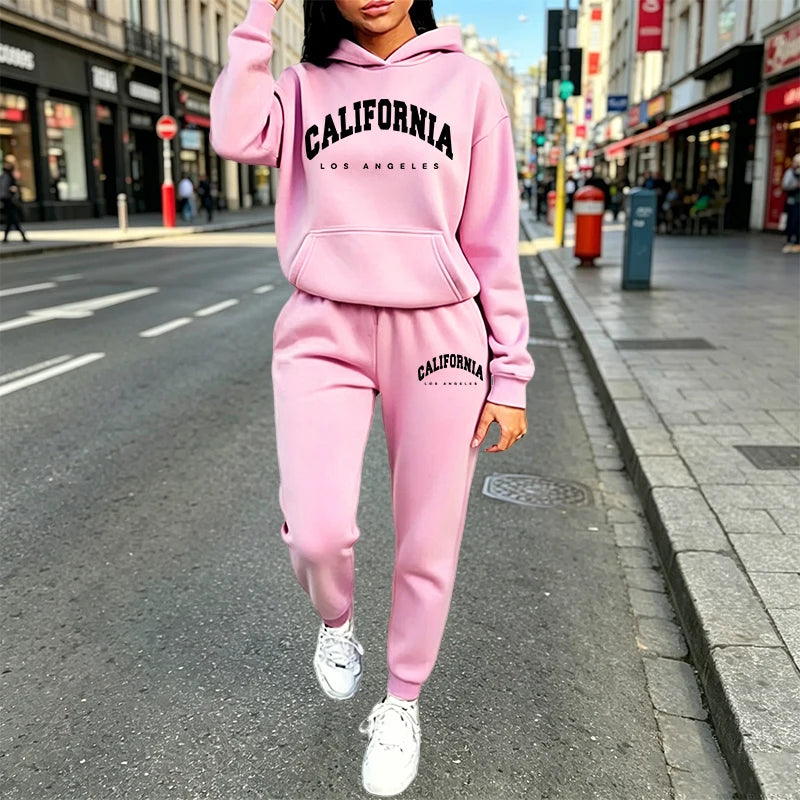 Women's Clothing 2 Pcs Suits Print Casual Hooded Sweatshirts Tracksuit Sports Jogging Sportswear Autumn Winter Woman Pants Sets