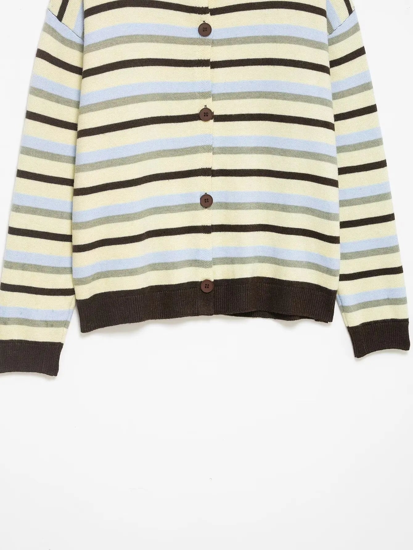 Women's Clothing 2025 Autumn New Item Sweet and Fresh Striped Long Sleeved Single Breasted Knitted Sweater Top