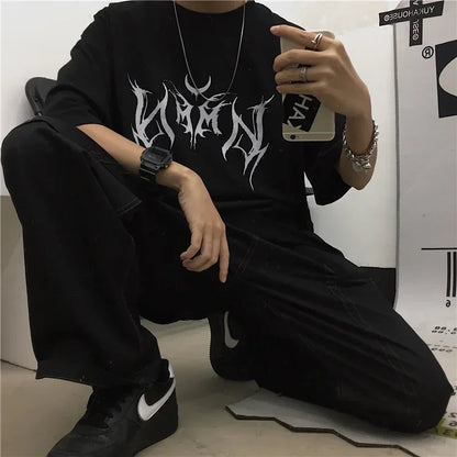 Women T Shirt Hip-Hop Loose Punk Letter Print Tops Tee Black T-shirt Female Summer T-shirt  Graphic Tee Female Cute Tops Tee