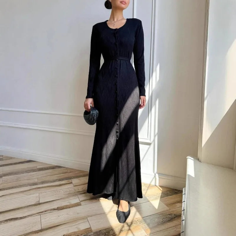 Women's Clothing 2025 Autumn New Home Casual Crew Neck Long-sleeved Sweater Loose Knitted Slim Dress