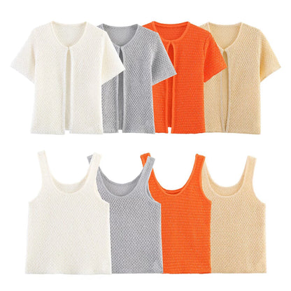 Women's Clothing 2025 New Style European And American Fashion Simple Pearl Decoration Knitted Top Knitted Vest