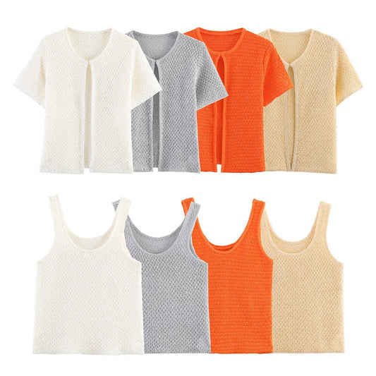 Women's Clothing 2025 New Style European And American Fashion Simple Pearl Decoration Knitted Top Knitted Vest