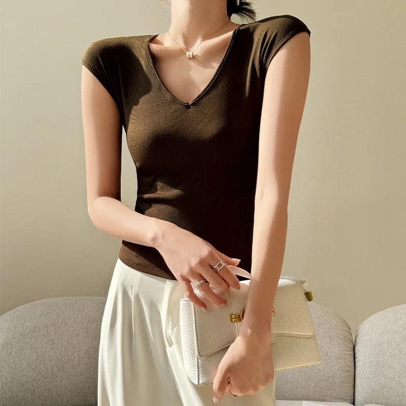 Women’s V-Neck Slim Fit T-Shirt – Casual Basic Top