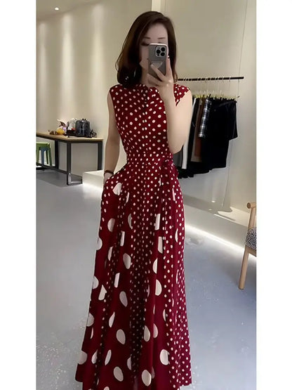 Women's clothing 2025 summer high-end  coffee break French formal settings red polka dot dress women