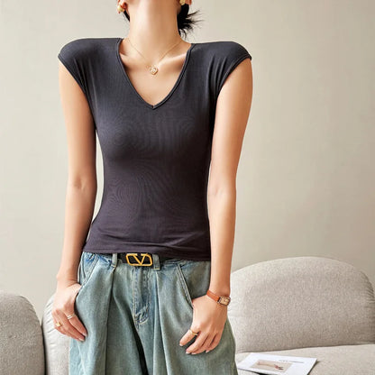Women’s V-Neck Slim Fit T-Shirt – Casual Basic Top