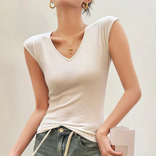 Women’s V-Neck Slim Fit T-Shirt – Casual Basic Top