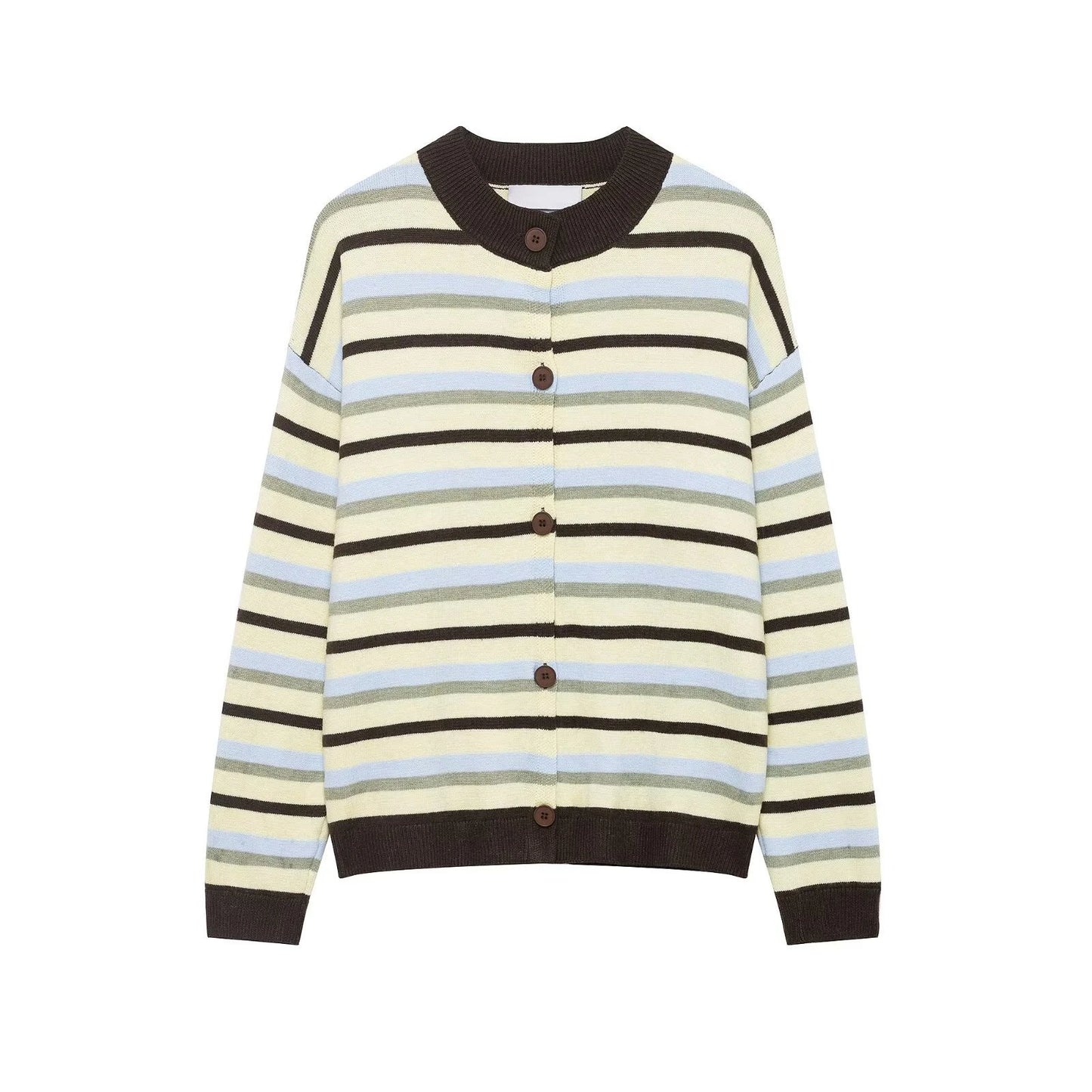 Women's Clothing 2025 Autumn New Item Sweet and Fresh Striped Long Sleeved Single Breasted Knitted Sweater Top