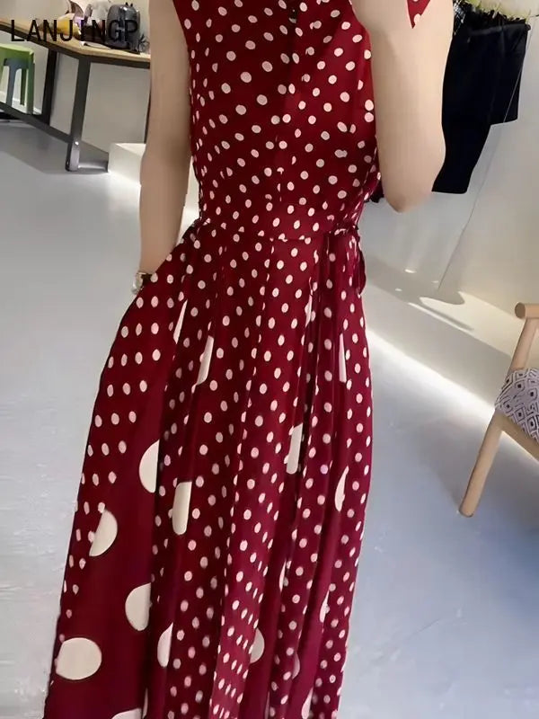 Women's clothing 2025 summer high-end  coffee break French formal settings red polka dot dress women
