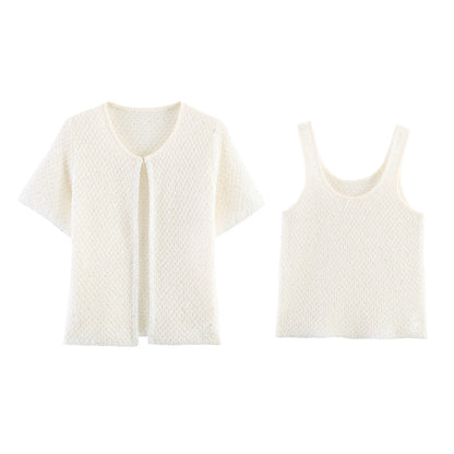 Women's Clothing 2025 New Style European And American Fashion Simple Pearl Decoration Knitted Top Knitted Vest