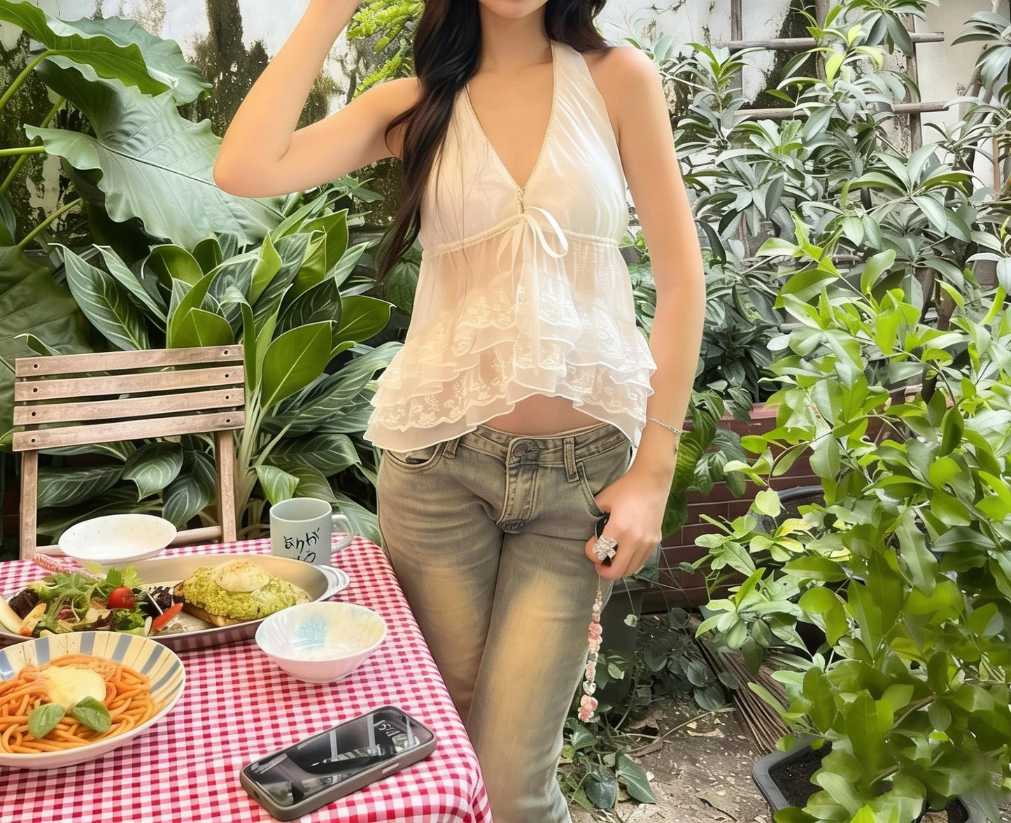 Clothing 2026 Spring New Style French Gentle Small Fresh Chiffon Hook Pattern Irregular Halter Neck Vest Top