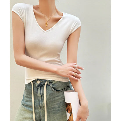 Women’s V-Neck Slim Fit T-Shirt – Casual Basic Top