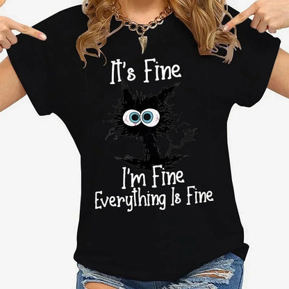 Women’s Cat Graphic T-Shirt “It’s Fine” Casual Tee
