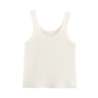 Women's Clothing 2025 New Style European And American Fashion Simple Pearl Decoration Knitted Top Knitted Vest