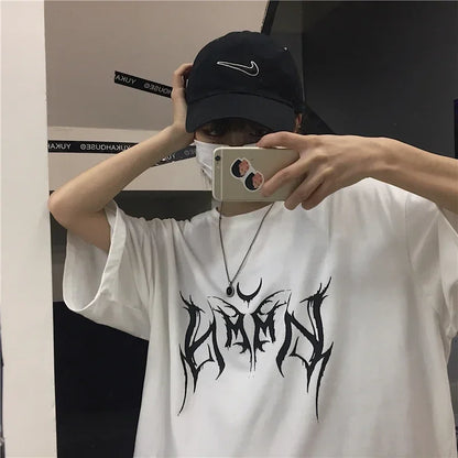 Women T Shirt Hip-Hop Loose Punk Letter Print Tops Tee Black T-shirt Female Summer T-shirt  Graphic Tee Female Cute Tops Tee