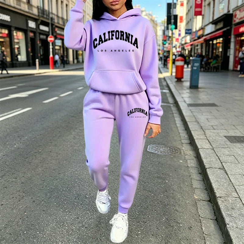 Women's Clothing 2 Pcs Suits Print Casual Hooded Sweatshirts Tracksuit Sports Jogging Sportswear Autumn Winter Woman Pants Sets