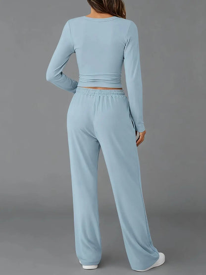 Women's Clothing European American Fashion Casual Sports Autumn Winter Solid Color Drawstring Long-sleeved Suit Pant Sets