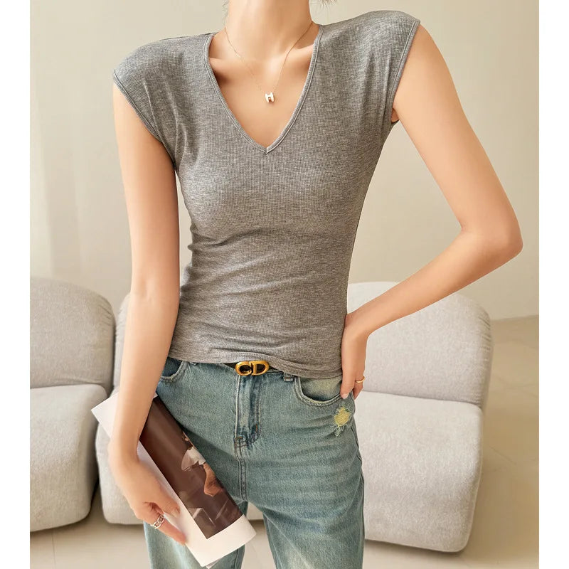 Women’s V-Neck Slim Fit T-Shirt – Casual Basic Top