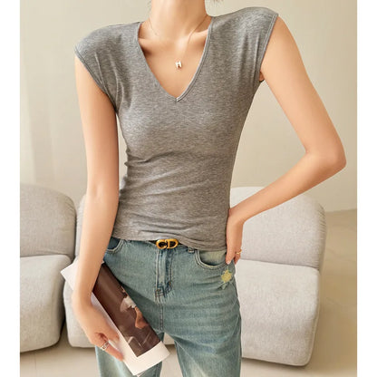 Women’s V-Neck Slim Fit T-Shirt – Casual Basic Top