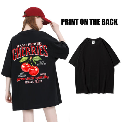 Trend Cotton Women'S T-Shirts Fresh Red Cherries Printing Tops Oversize O-Neck Soft Short Sleeve Summer Casual Female Clothes