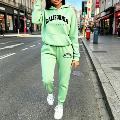 Women's Clothing 2 Pcs Suits Print Casual Hooded Sweatshirts Tracksuit Sports Jogging Sportswear Autumn Winter Woman Pants Sets
