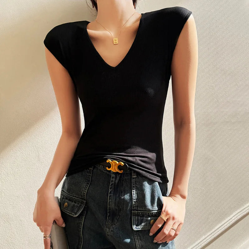 Women’s V-Neck Slim Fit T-Shirt – Casual Basic Top