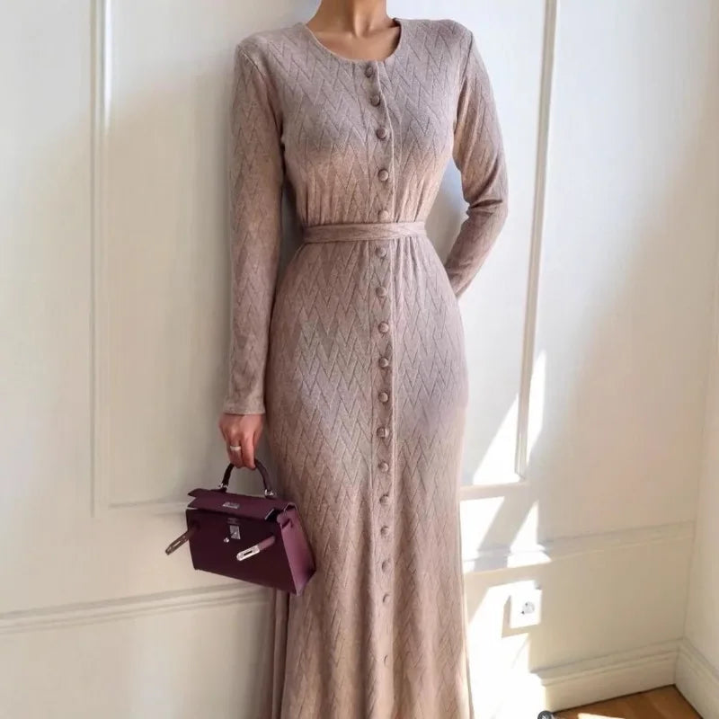 Women's Clothing 2025 Autumn New Home Casual Crew Neck Long-sleeved Sweater Loose Knitted Slim Dress