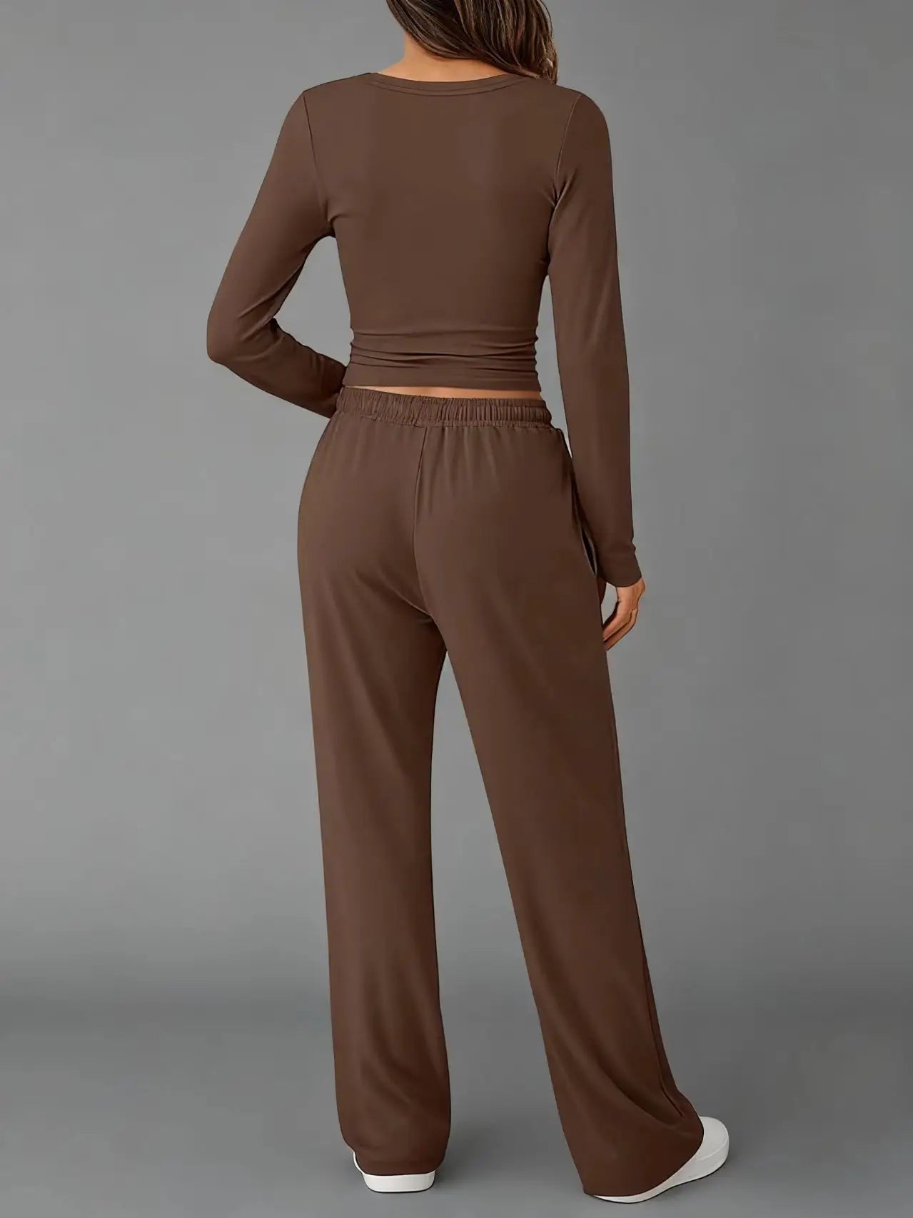 Women's Clothing European American Fashion Casual Sports Autumn Winter Solid Color Drawstring Long-sleeved Suit Pant Sets