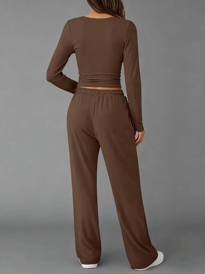 Women's Clothing European American Fashion Casual Sports Autumn Winter Solid Color Drawstring Long-sleeved Suit Pant Sets