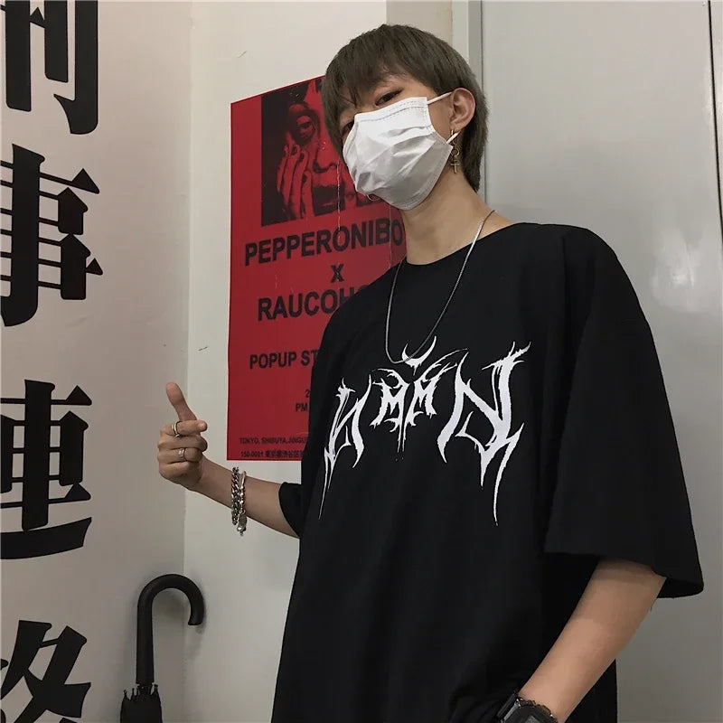 Women T Shirt Hip-Hop Loose Punk Letter Print Tops Tee Black T-shirt Female Summer T-shirt  Graphic Tee Female Cute Tops Tee