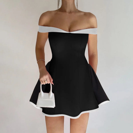 Women's Clothing 2025 Autumn New Arrival Contrast Color Design Sexy Tube Top Slim Fit Ruffle Dress Vestidos De Mujer