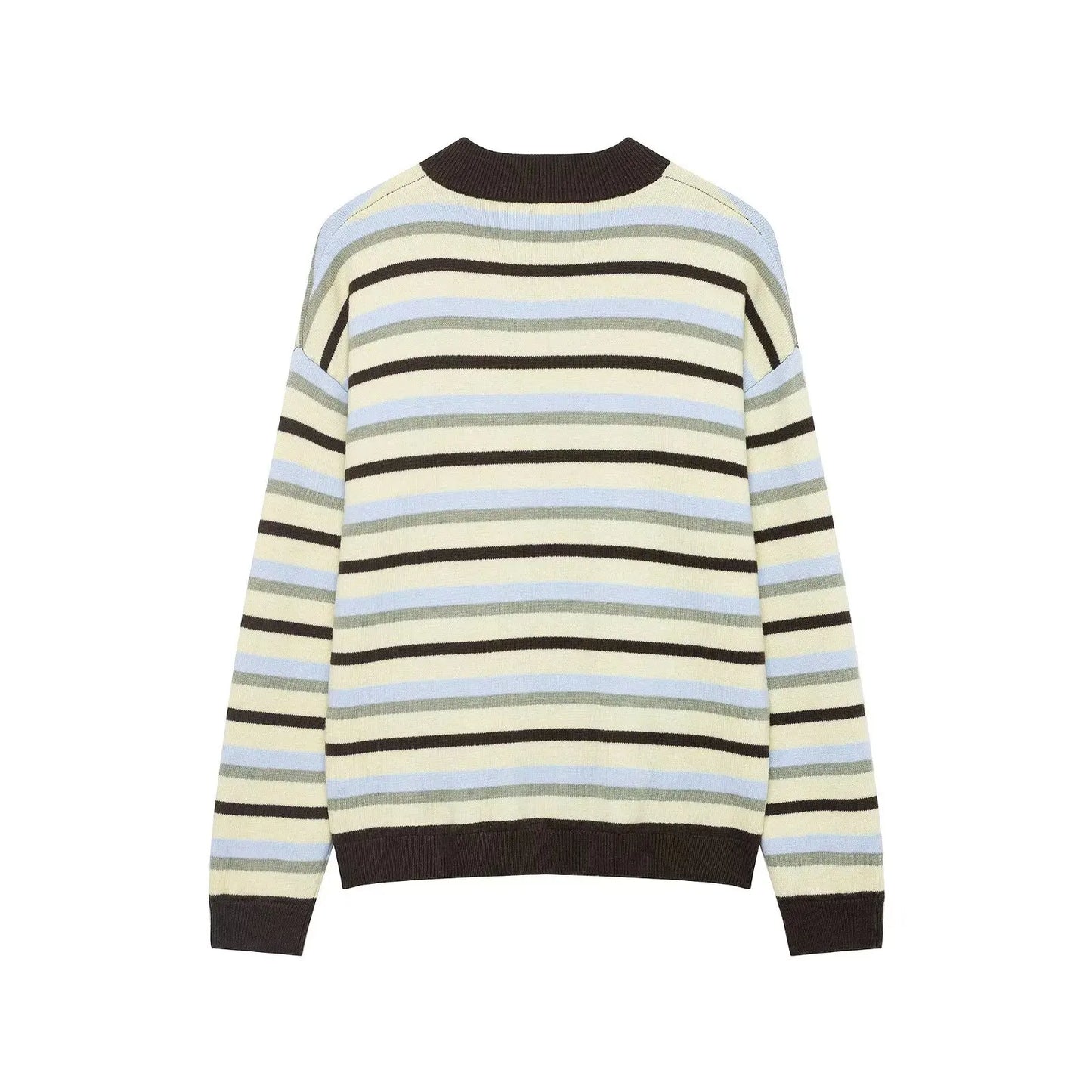 Women's Clothing 2025 Autumn New Item Sweet and Fresh Striped Long Sleeved Single Breasted Knitted Sweater Top
