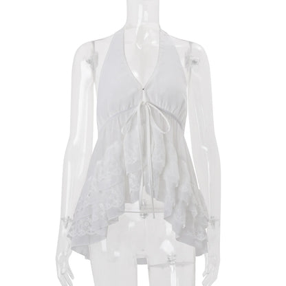 Clothing 2026 Spring New Style French Gentle Small Fresh Chiffon Hook Pattern Irregular Halter Neck Vest Top