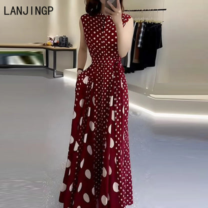 Women's clothing 2025 summer high-end  coffee break French formal settings red polka dot dress women