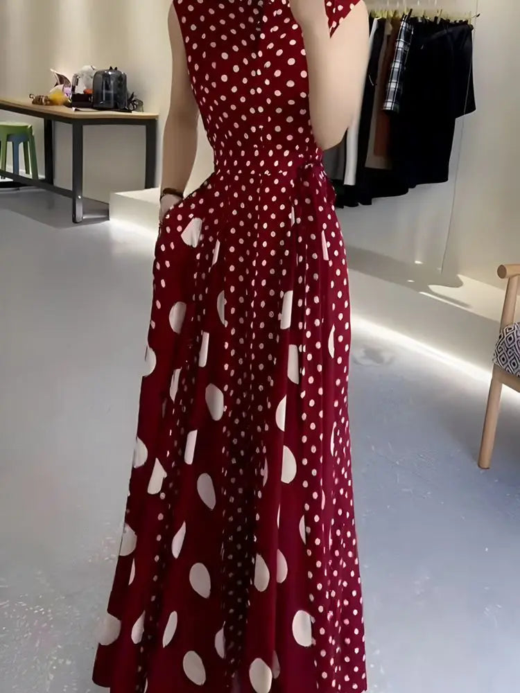 Women's clothing 2025 summer high-end  coffee break French formal settings red polka dot dress women