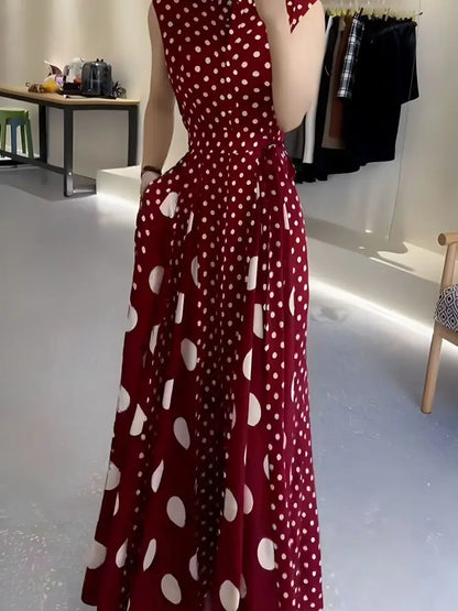 Women's clothing 2025 summer high-end  coffee break French formal settings red polka dot dress women