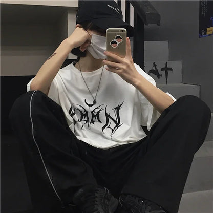 Women T Shirt Hip-Hop Loose Punk Letter Print Tops Tee Black T-shirt Female Summer T-shirt  Graphic Tee Female Cute Tops Tee