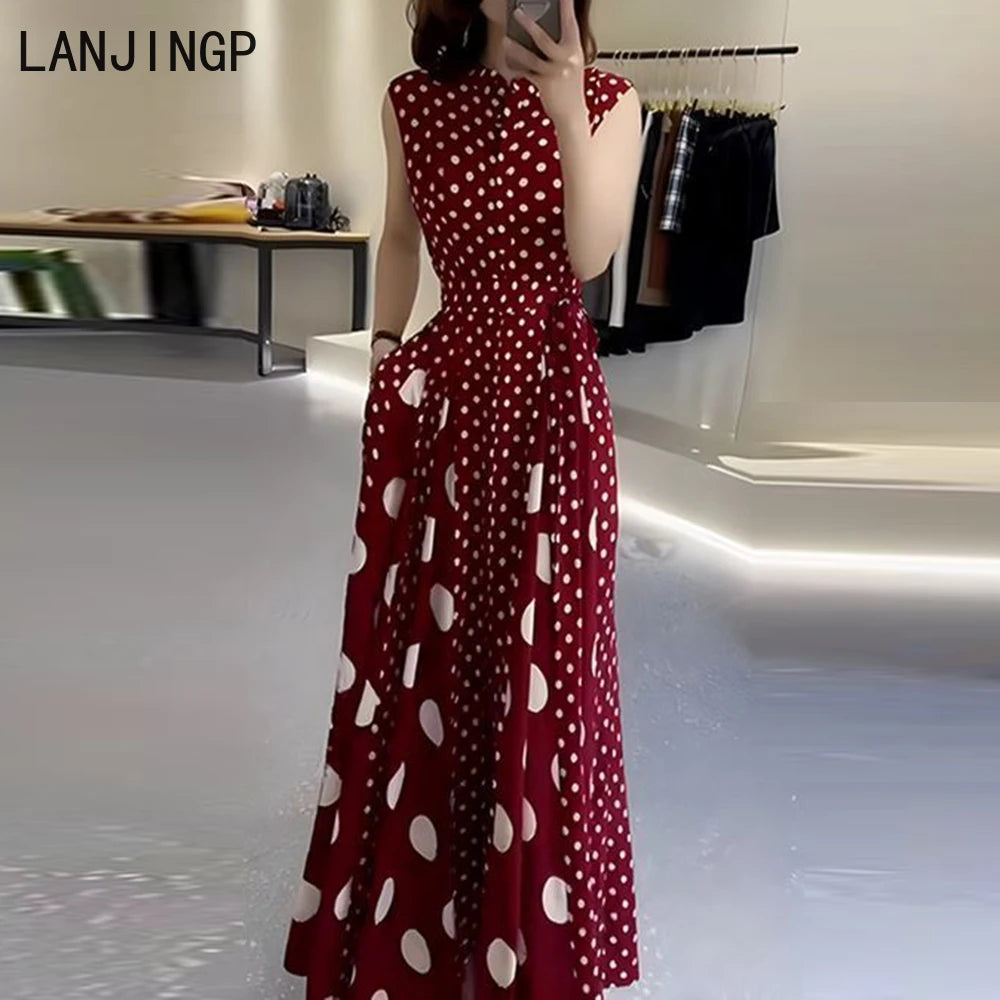 Women's clothing 2025 summer high-end  coffee break French formal settings red polka dot dress women