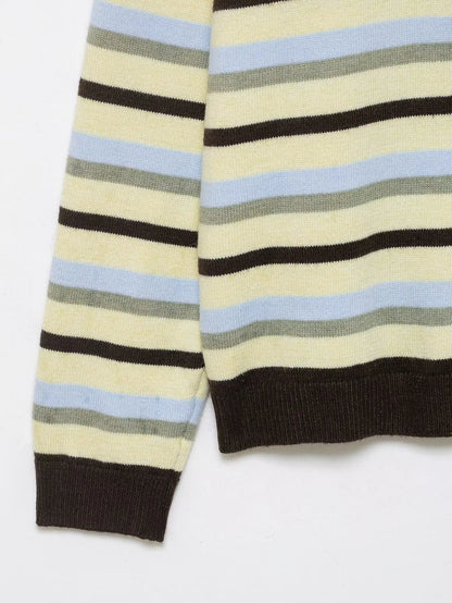 Women's Clothing 2025 Autumn New Item Sweet and Fresh Striped Long Sleeved Single Breasted Knitted Sweater Top