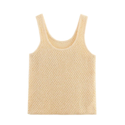 Women's Clothing 2025 New Style European And American Fashion Simple Pearl Decoration Knitted Top Knitted Vest