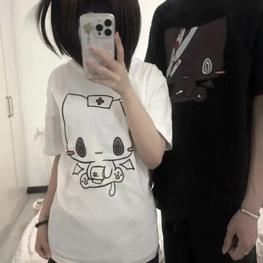 Unisex Cartoon Graphic Tee Shirt Casual Y2K Style