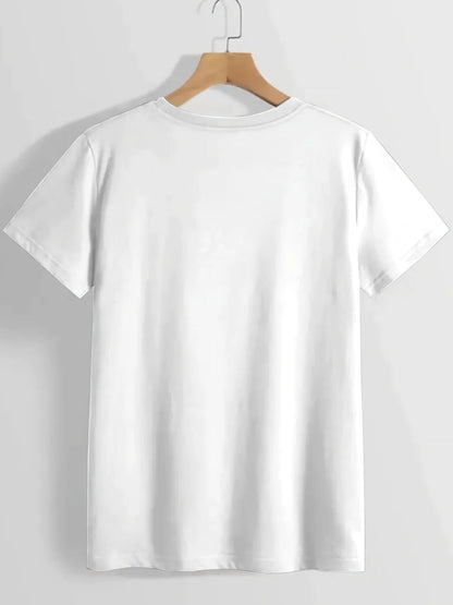 Women's  T-Shirt with Cartoon Print  Heart Design  Breathable Round Neck Short Sleeve Top  Fashion Illustration Tee  Comfortable