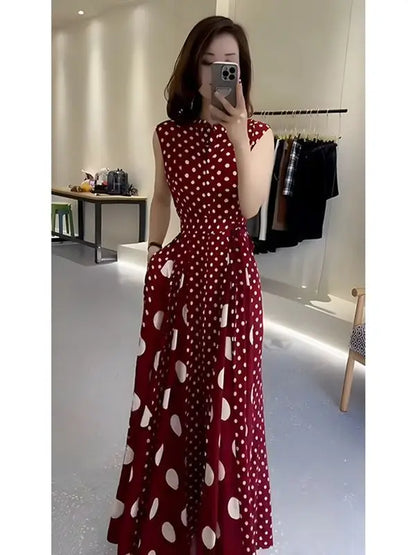 Women's clothing 2025 summer high-end  coffee break French formal settings red polka dot dress women